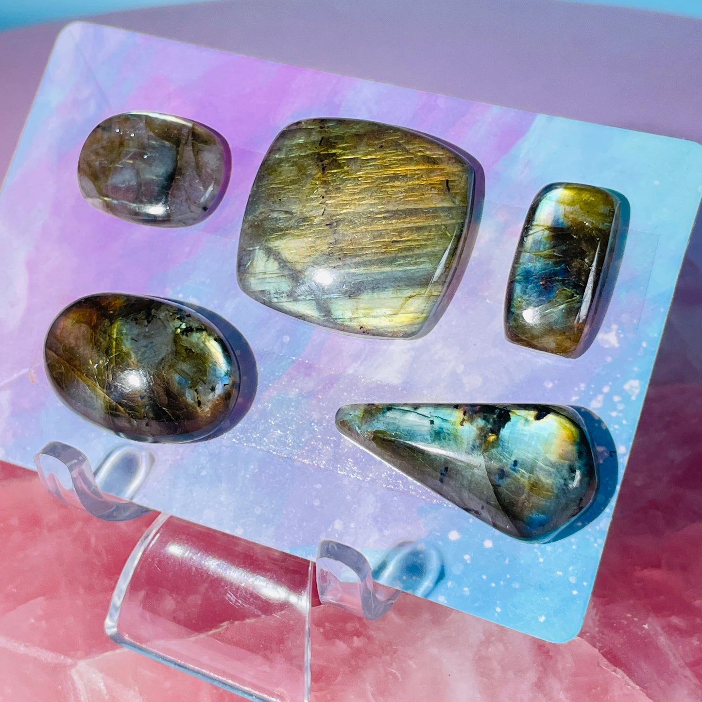 Labradorite Multi-Coloured Cabochon Set (Video)