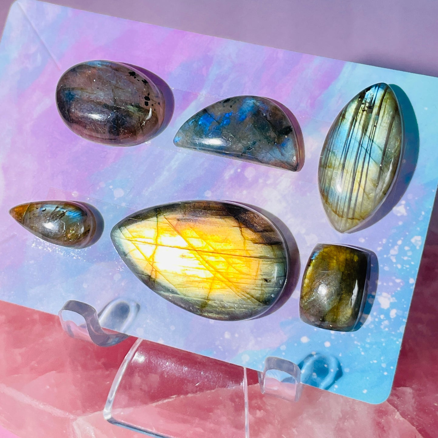 Labradorite Multi-Coloured Cabochon Set (Video)