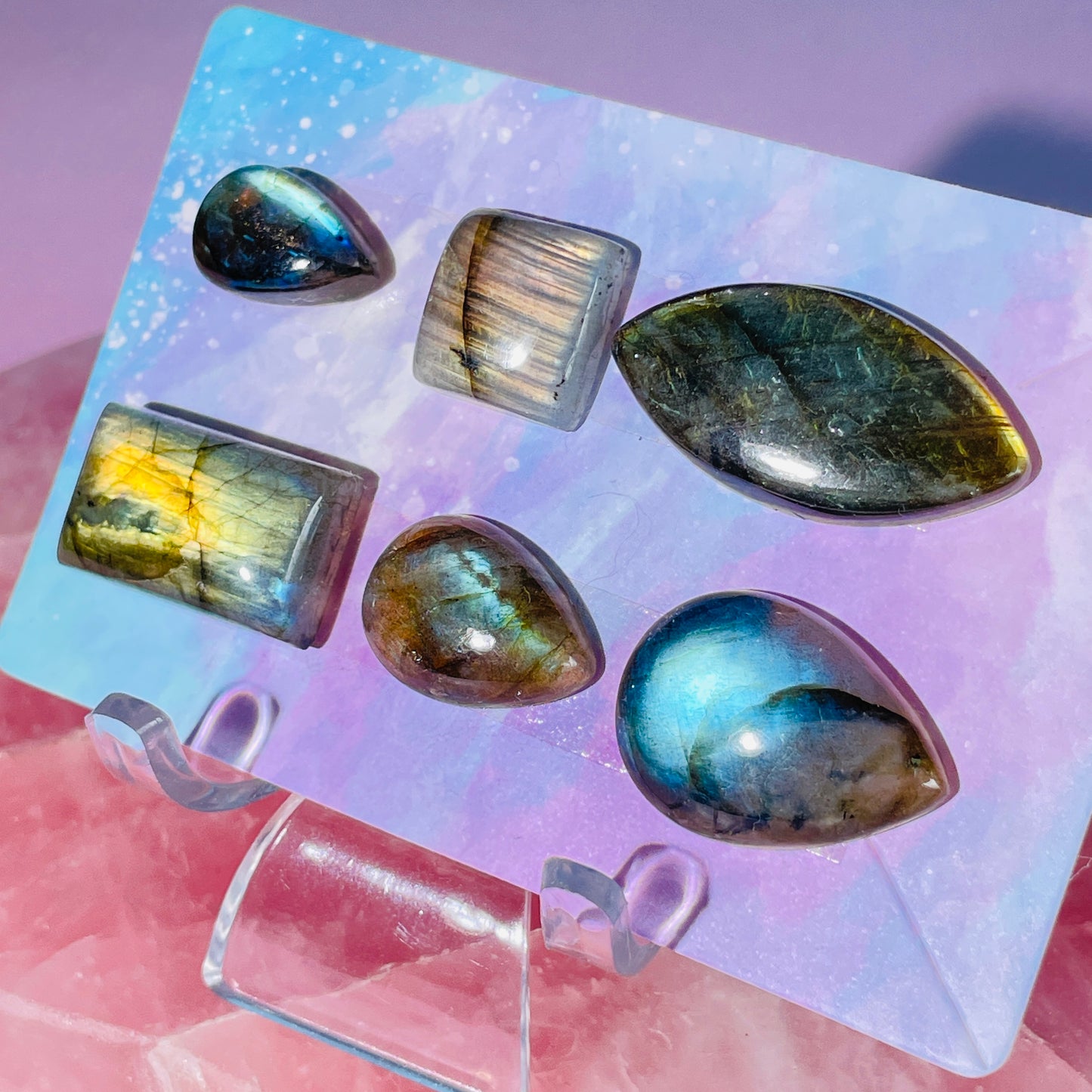 Labradorite Multi-Coloured Cabochon Set (Video)