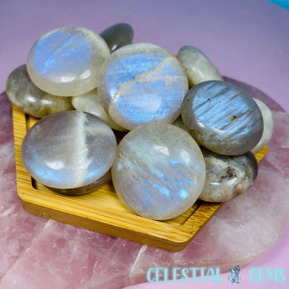 Belomorite Moonstone Circle Pocket Stone (Super Flashy!)