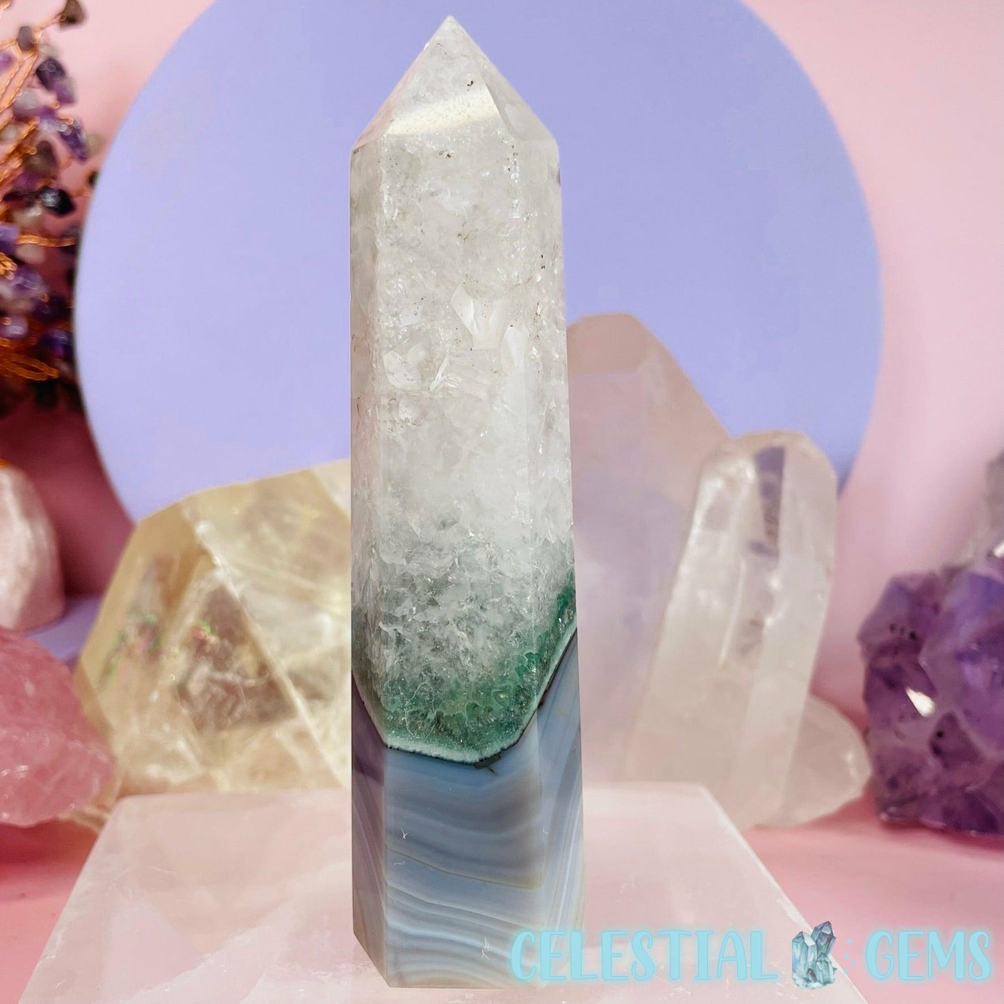 Crystalline Agate Medium Tower (Moss Inclusions!)