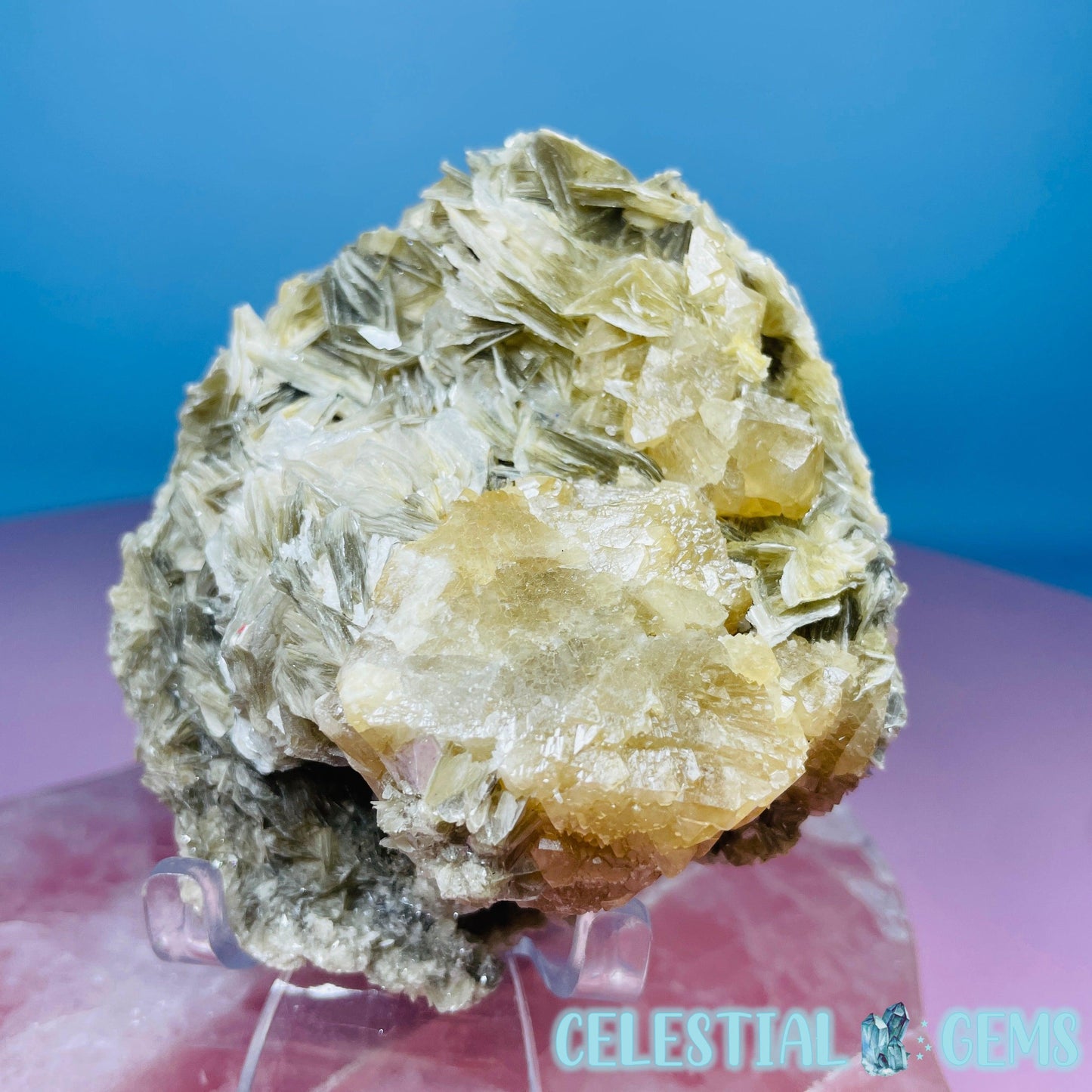 Rare Scheelite Gemstone in Muscovite Mica Cluster Medium Specimen