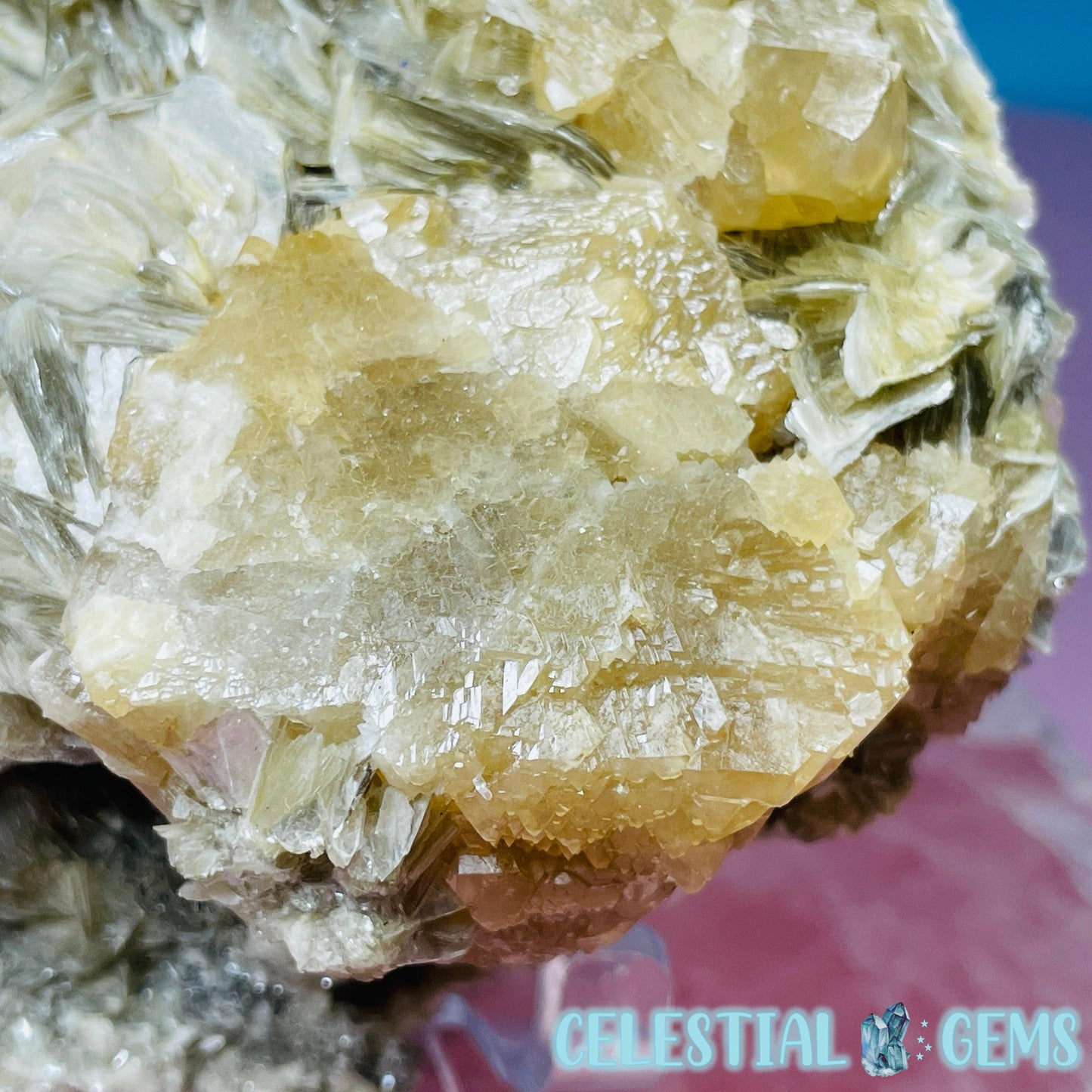 Rare Scheelite Gemstone in Muscovite Mica Cluster Medium Specimen