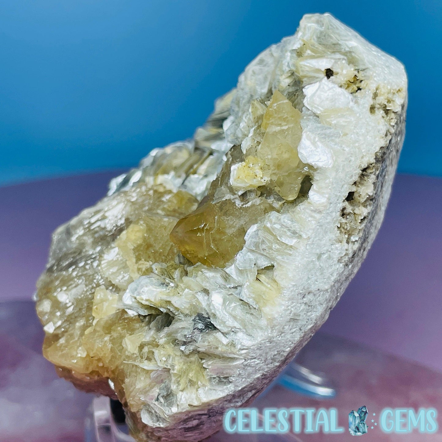 Rare Scheelite Gemstone in Muscovite Mica Cluster Medium Specimen