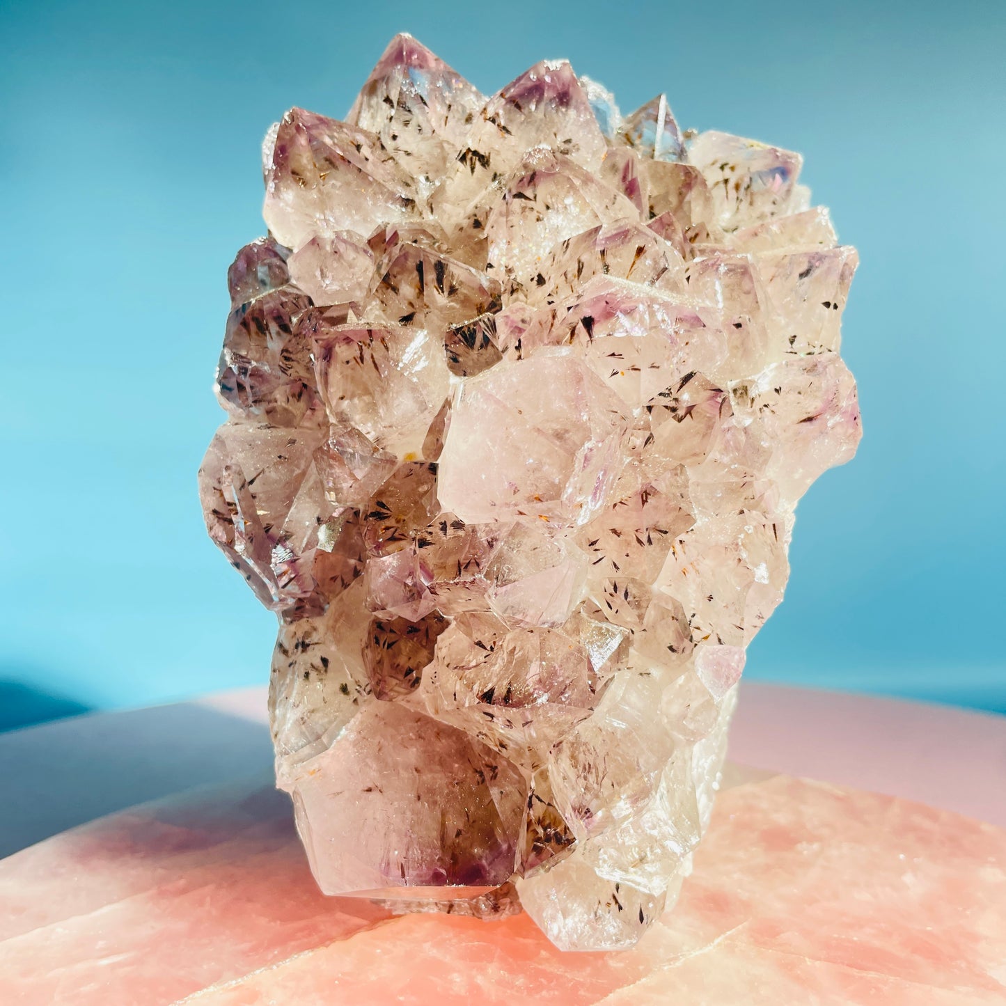 Amethyst + Cacoxenite Medium Standing Cluster (Video)