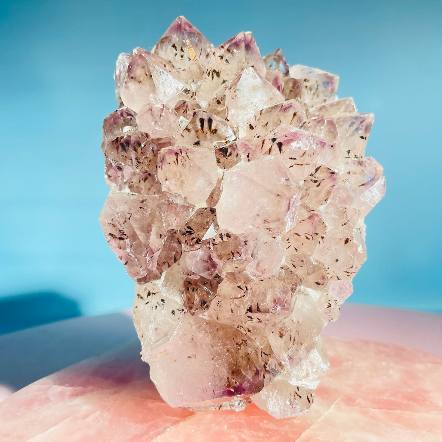 Amethyst + Cacoxenite Medium Standing Cluster (Video)