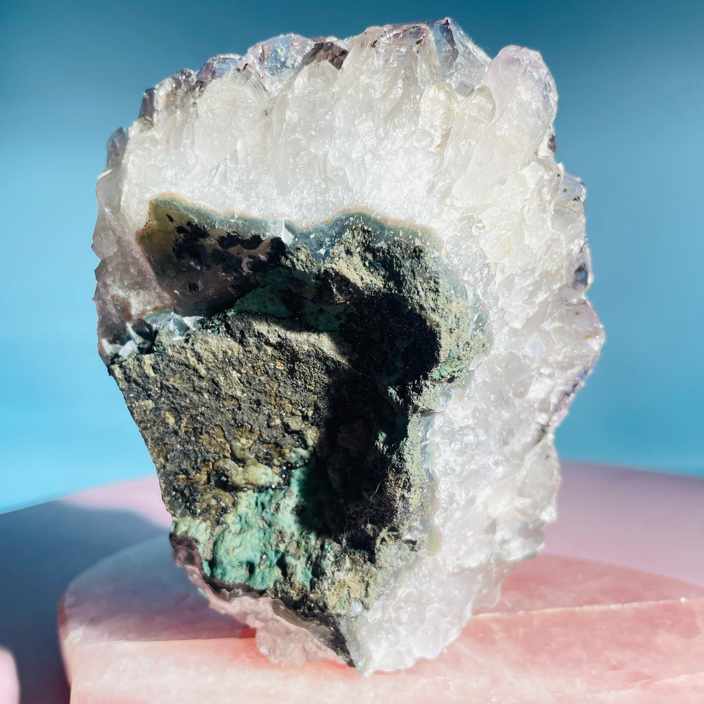 Amethyst + Cacoxenite Medium Standing Cluster (Video)