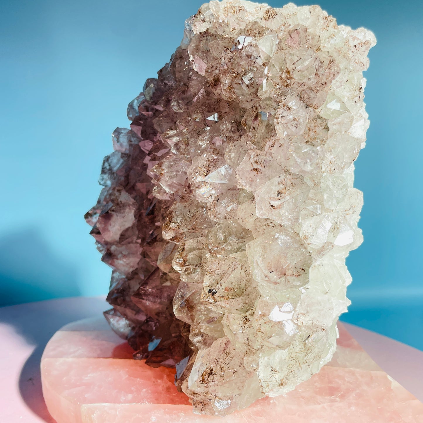 Amethyst + Cacoxenite Large Standing Cluster (Video)