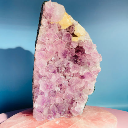 Amethyst + Calcite Large Standing Cluster (Video)