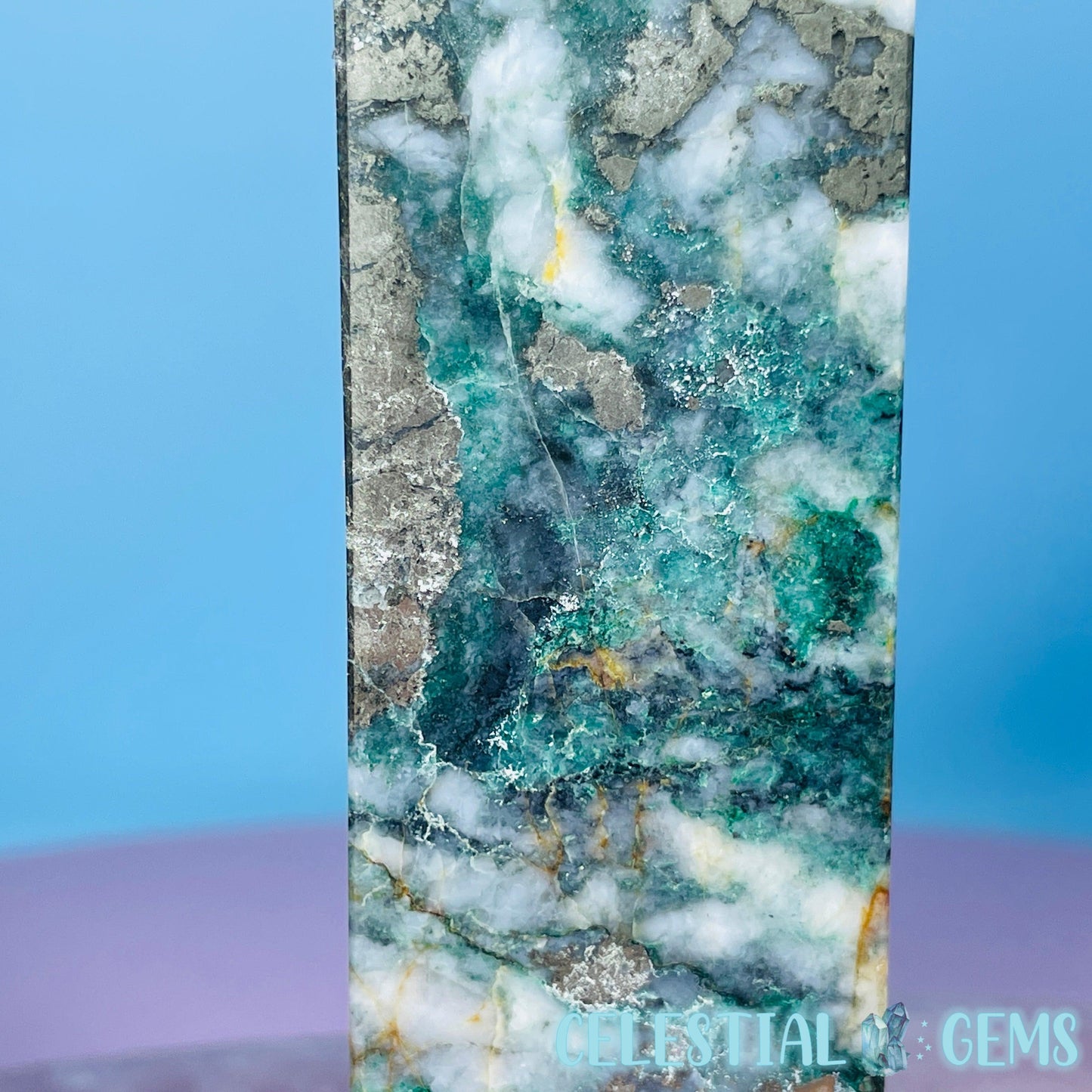 Green Fuchsite Mica + Pyrite Medium Obelisk Tower