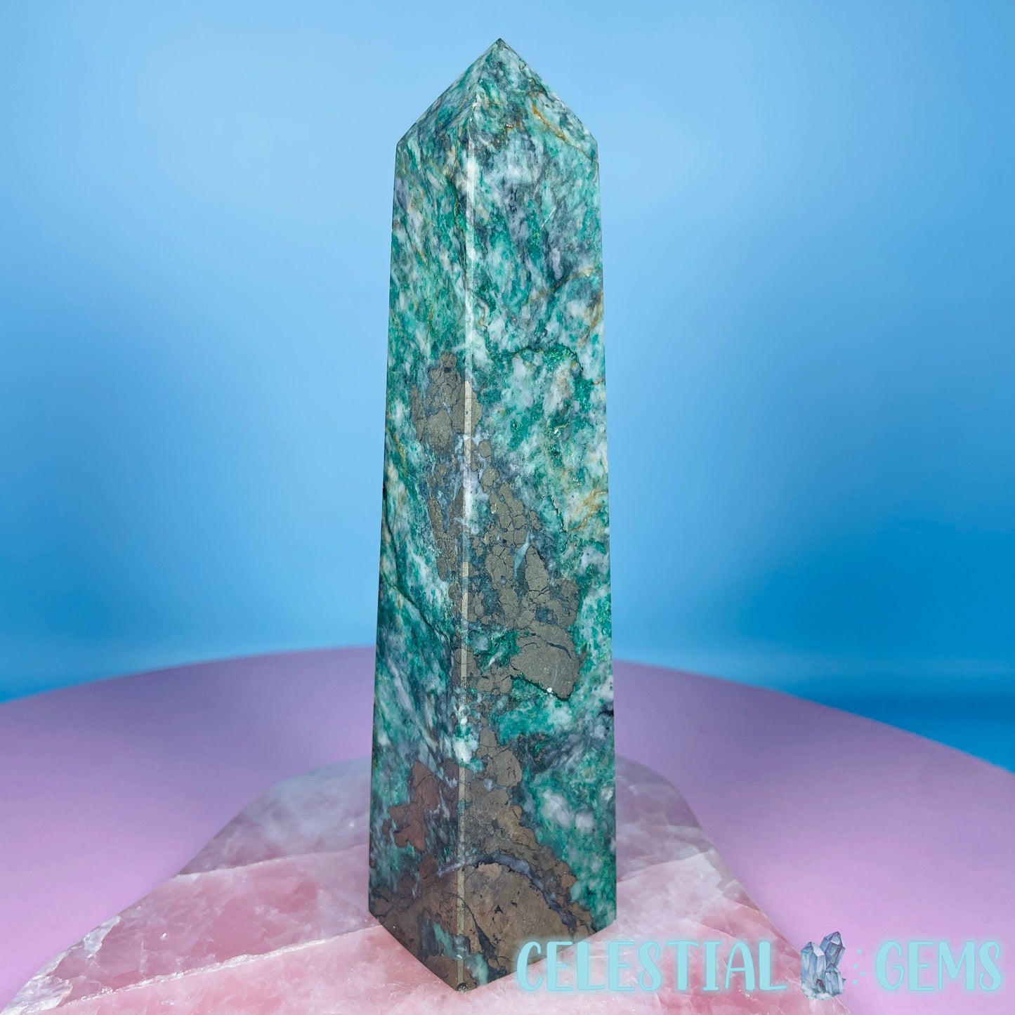 Green Fuchsite Mica + Pyrite Large Obelisk Tower