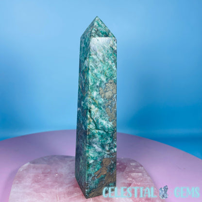 Green Fuchsite Mica + Pyrite Large Obelisk Tower