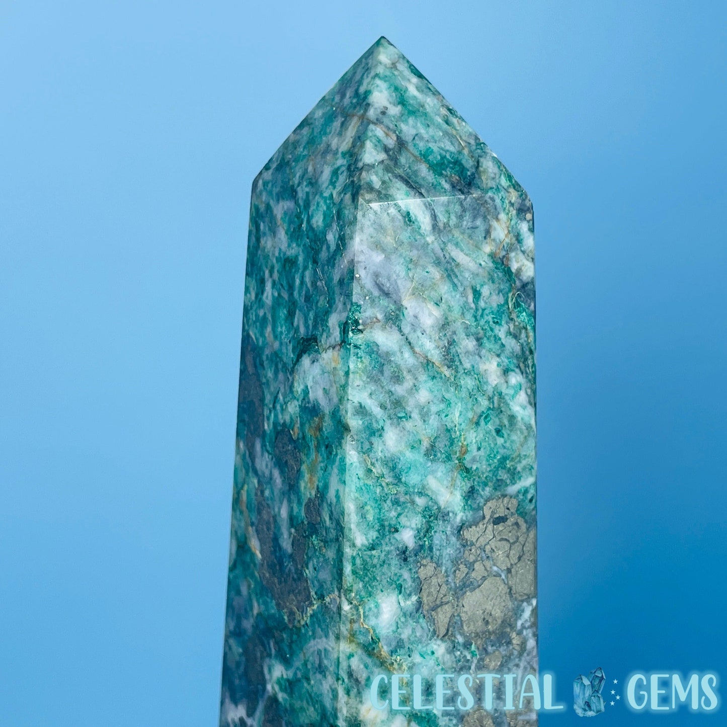 Green Fuchsite Mica + Pyrite Large Obelisk Tower