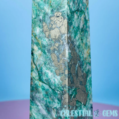 Green Fuchsite Mica + Pyrite Large Obelisk Tower