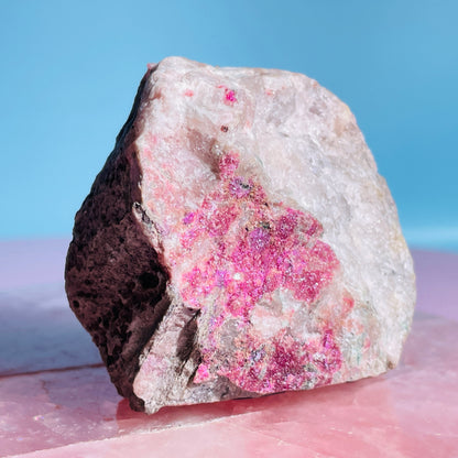 Cobaltocalcite 'Salrose' on Dolomite Raw Cluster Small Specimen (Video)