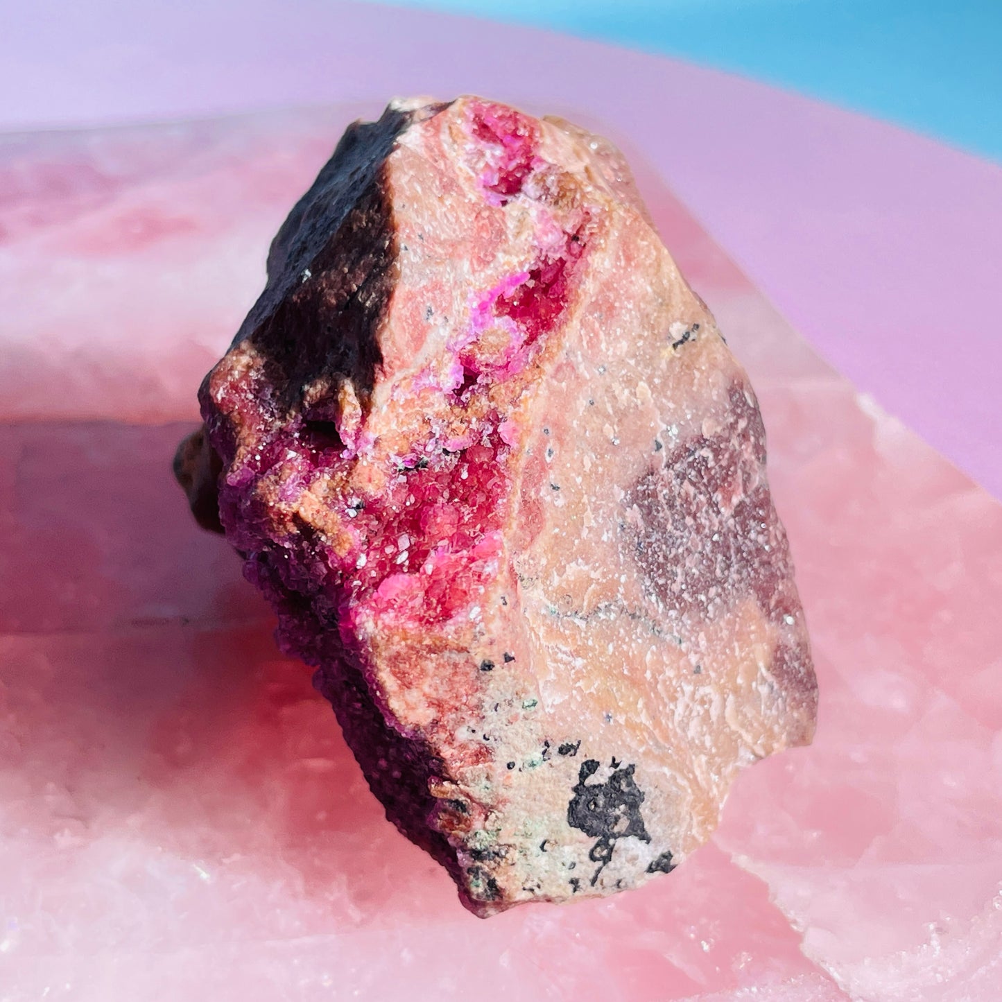 Cobaltocalcite 'Salrose' on Dolomite Raw Cluster Small Specimen (Video)