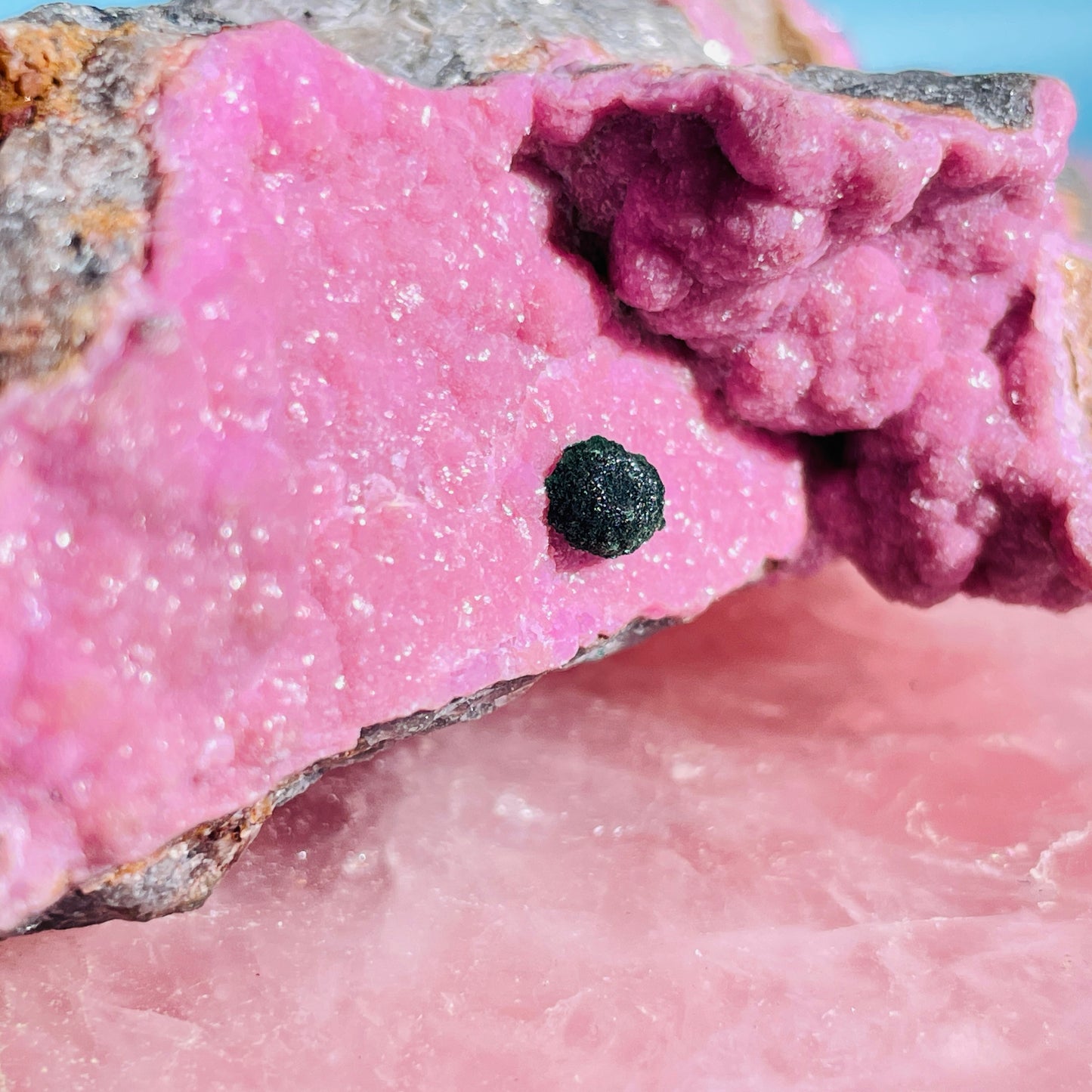 Cobaltocalcite 'Salrose' on Dolomite with Botryoidal Malachite Raw Cluster Small Specimen (Video)