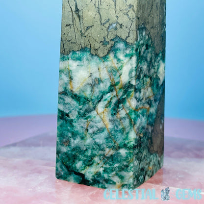 Green Fuchsite Mica + Pyrite Medium Obelisk Tower