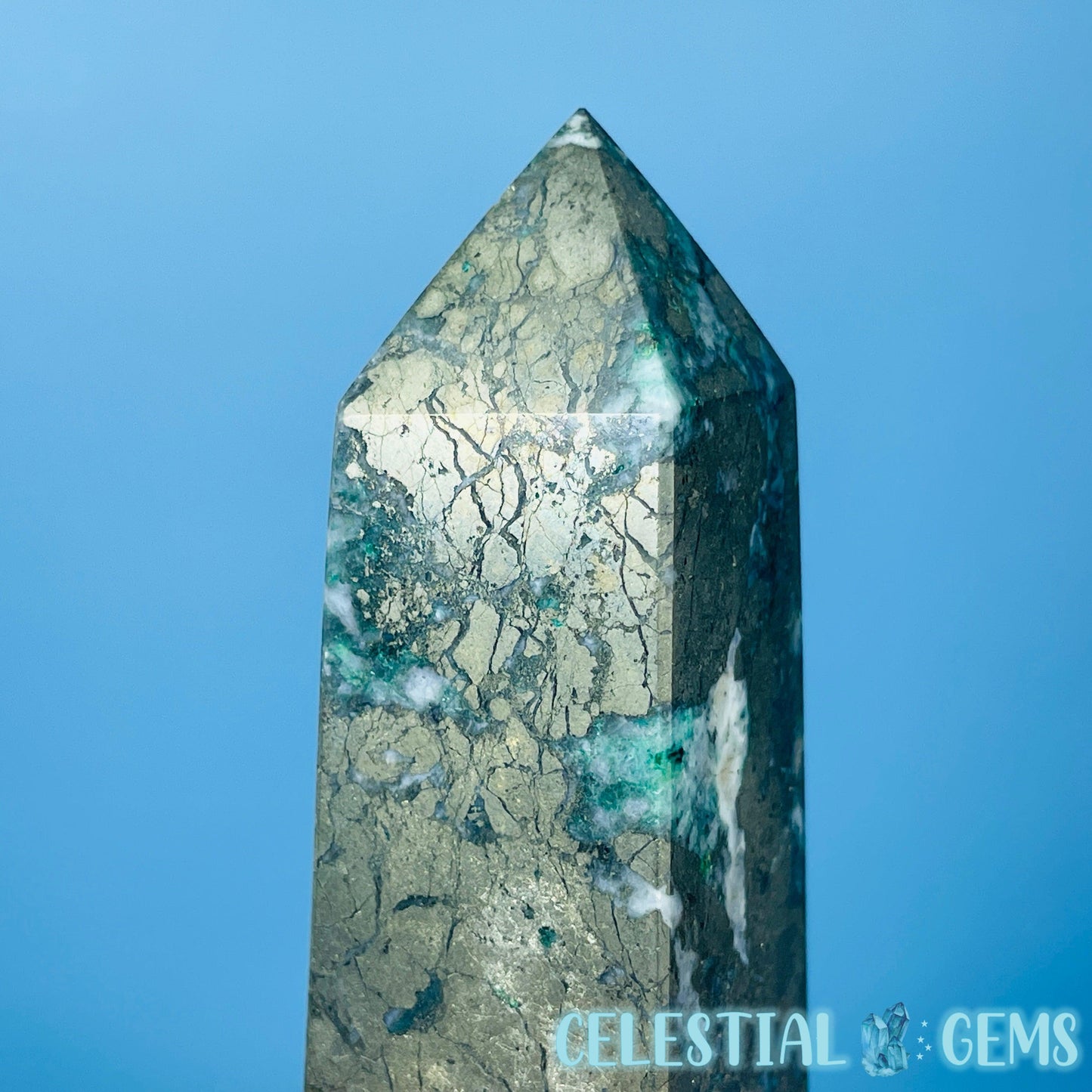 Green Fuchsite Mica + Pyrite Medium Obelisk Tower