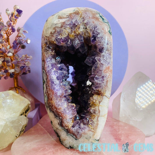 Druzy Pink/Purple Amethyst Whole Geode Large Freeform (with Celadonite)