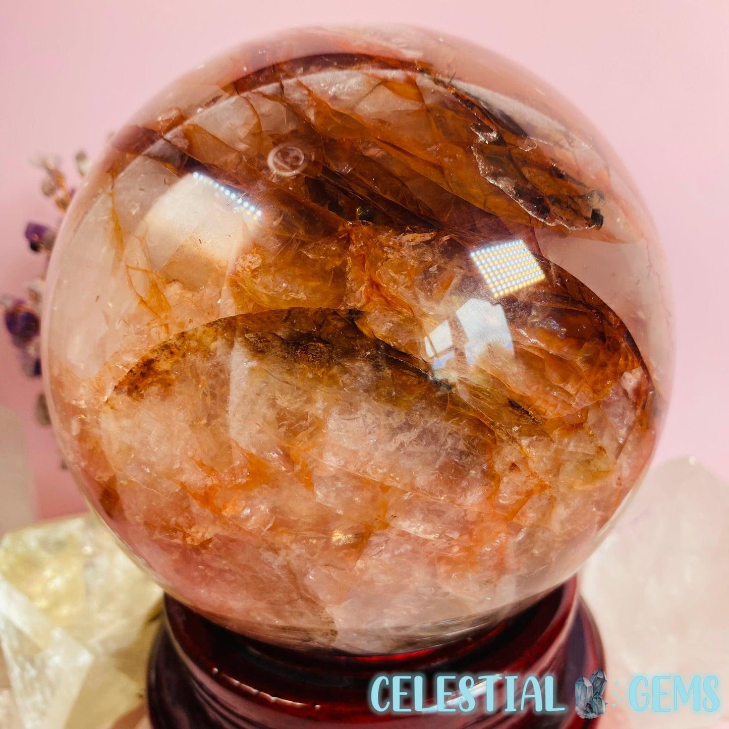 Fire Rose Quartz XXL Sphere with Stand