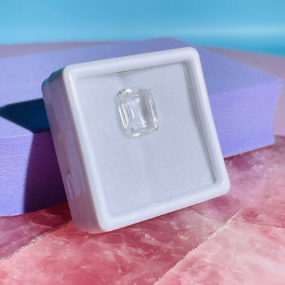 White Topaz Faceted Emerald-Cut Gemstone in Specimen Box