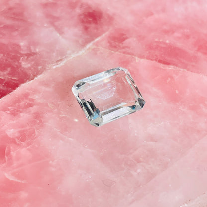 White Topaz Faceted Emerald-Cut Gemstone in Specimen Box