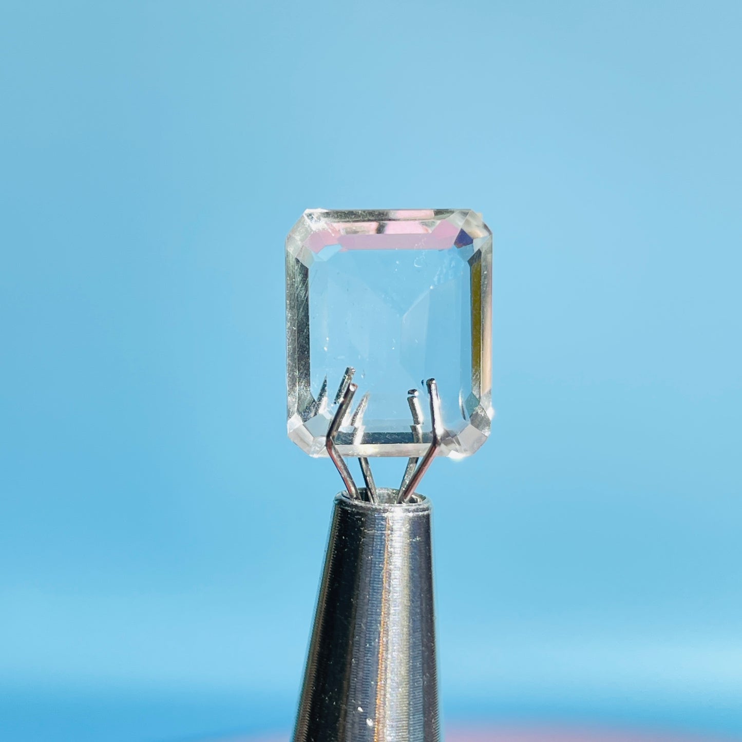 White Topaz Faceted Emerald-Cut Gemstone in Specimen Box