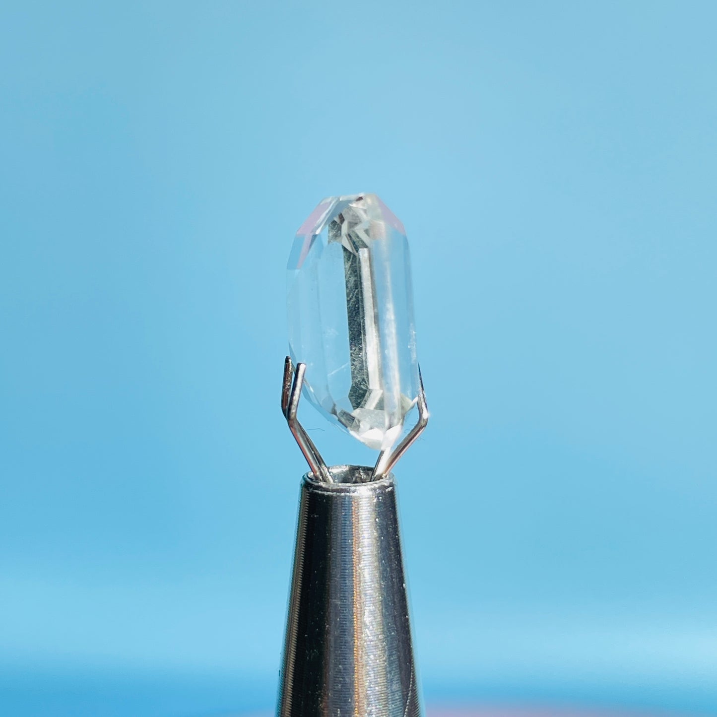 White Topaz Faceted Emerald-Cut Gemstone in Specimen Box
