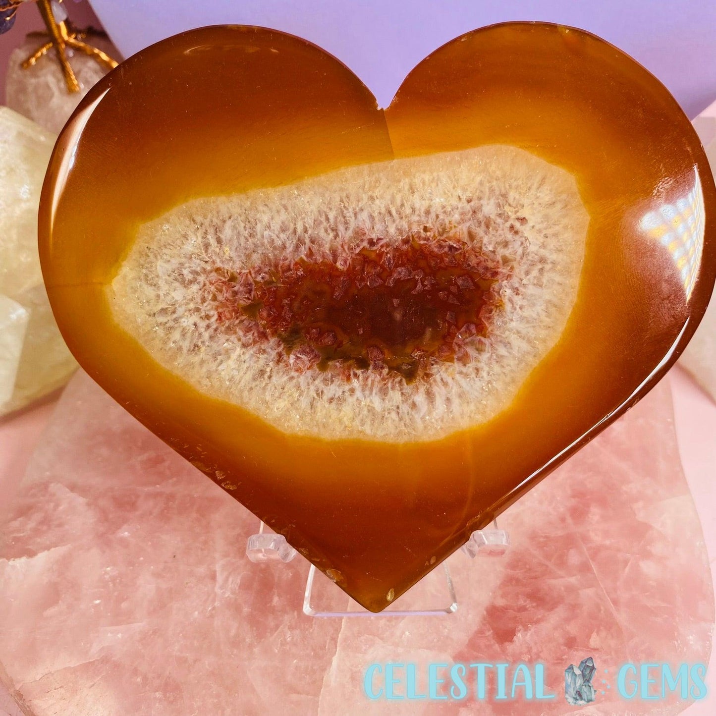 Druzy Carnelian Agate Heart Large Carving