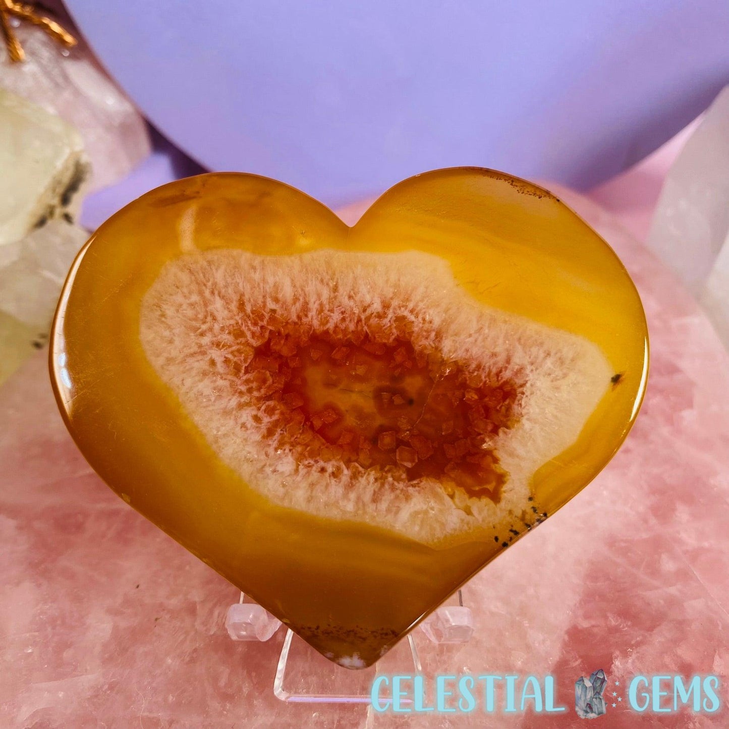 Druzy Carnelian Agate Heart Medium Carving