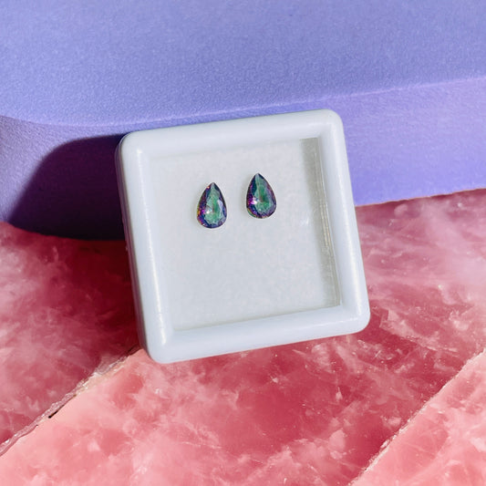Mystic Topaz Set of 2 Faceted Pear-Cut Gemstones in Specimen Box