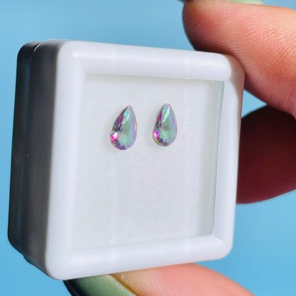 Mystic Topaz Set of 2 Faceted Pear-Cut Gemstones in Specimen Box