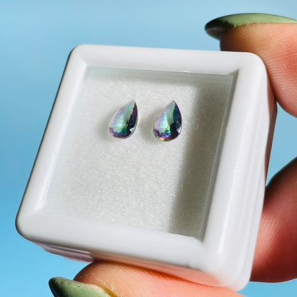 Mystic Topaz Set of 2 Faceted Pear-Cut Gemstones in Specimen Box
