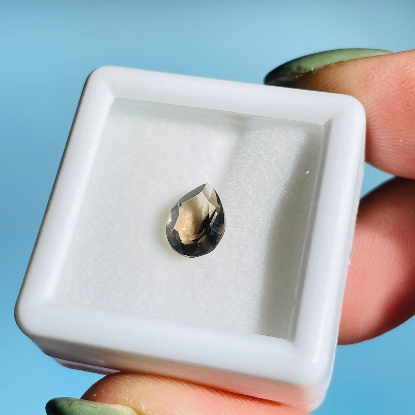 Smoky Quartz Faceted Oval-Cut Gemstone in Specimen Box