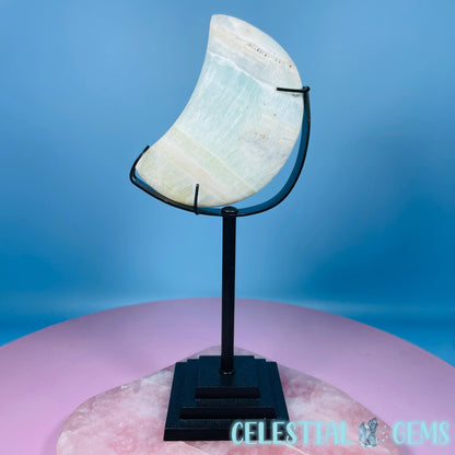 Pistachio Calcite Moon Medium Carving in Stand