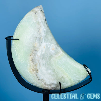 Druzy Pistachio Calcite Moon Medium Carving in Stand