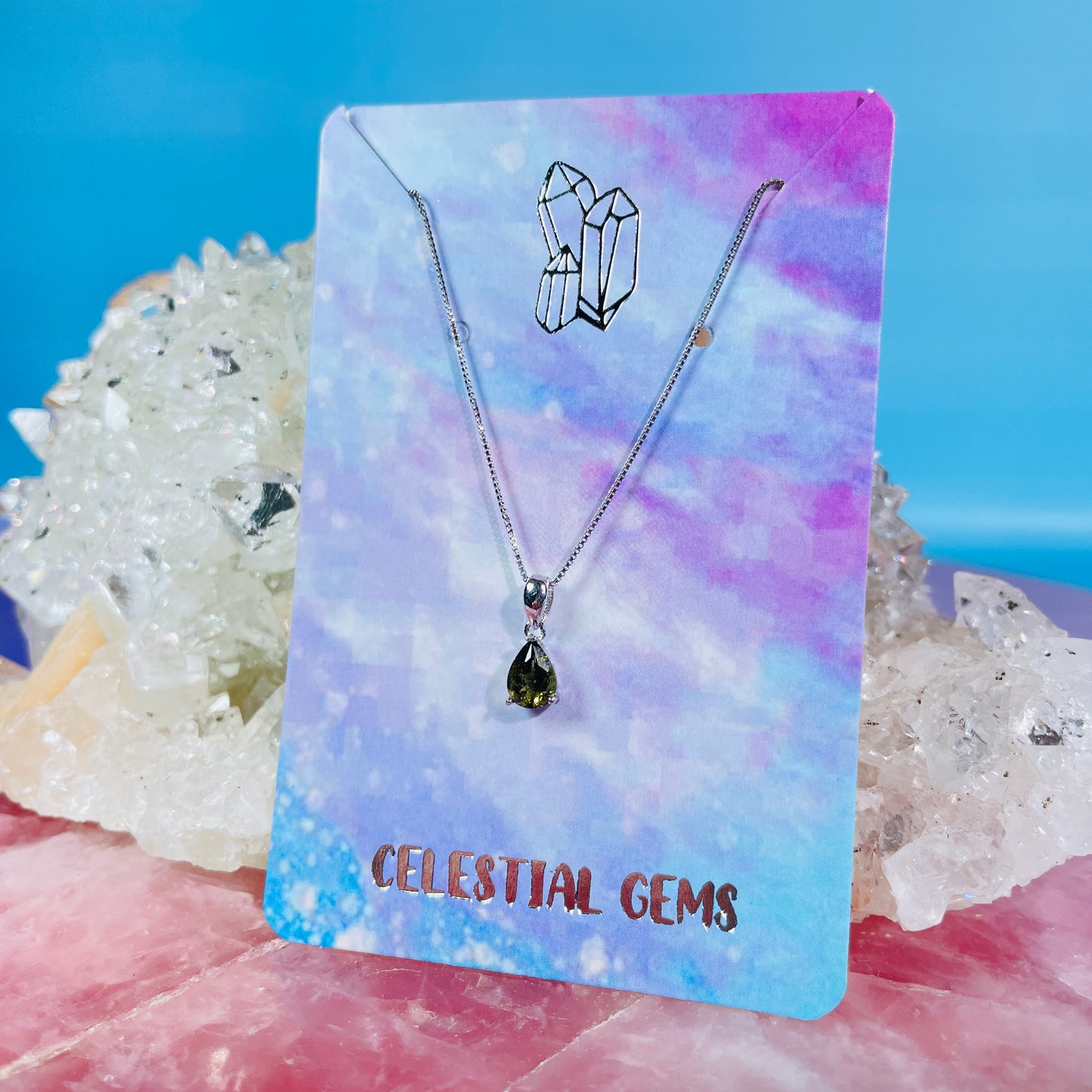 Faceted Moldavite Teardrop 925 Silver Necklace