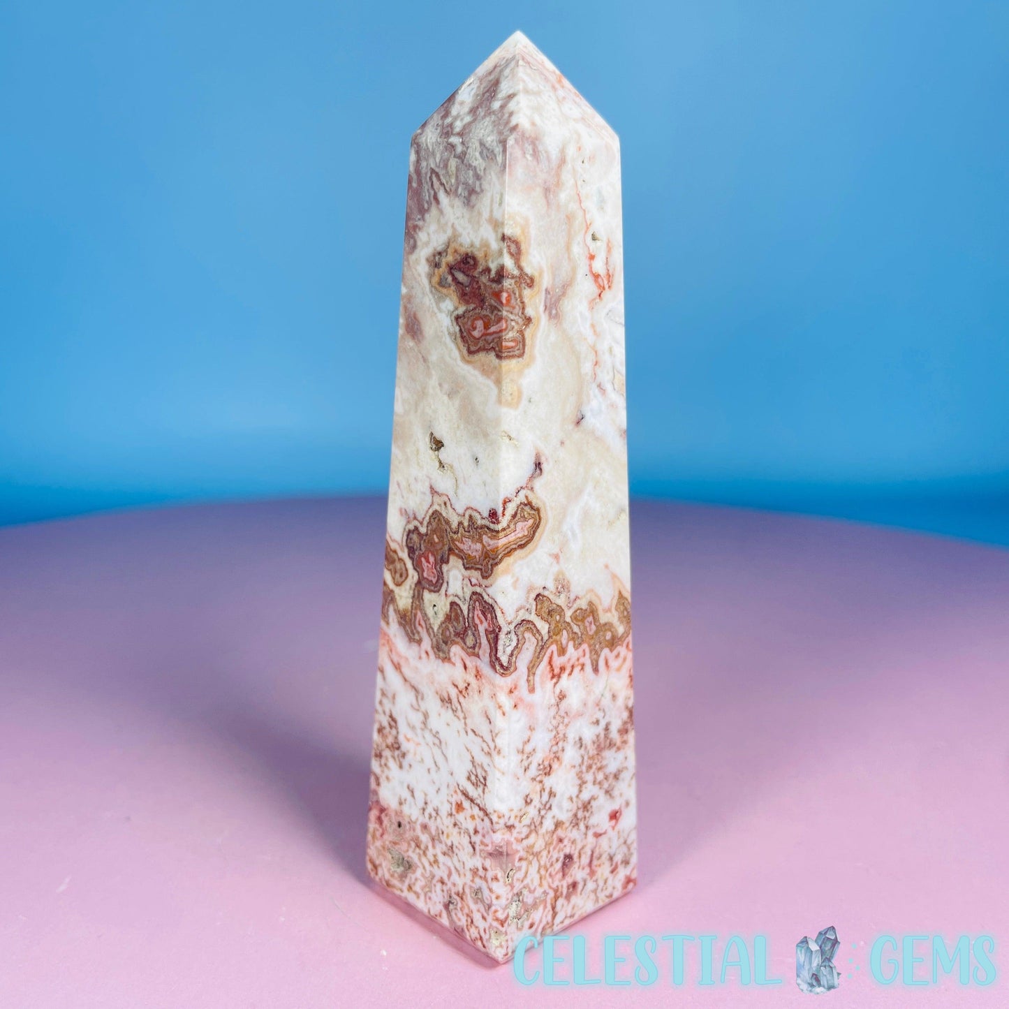 Rosetta Lace Agate Small Obelisk Tower