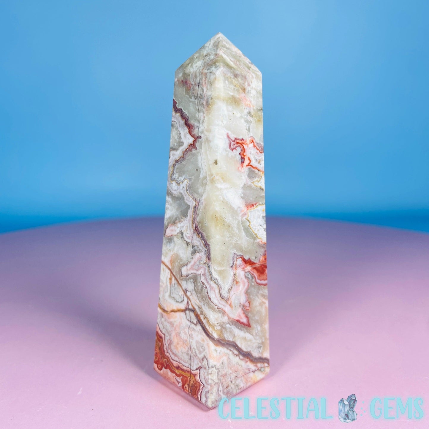 Rosetta Lace Agate Small Obelisk Tower