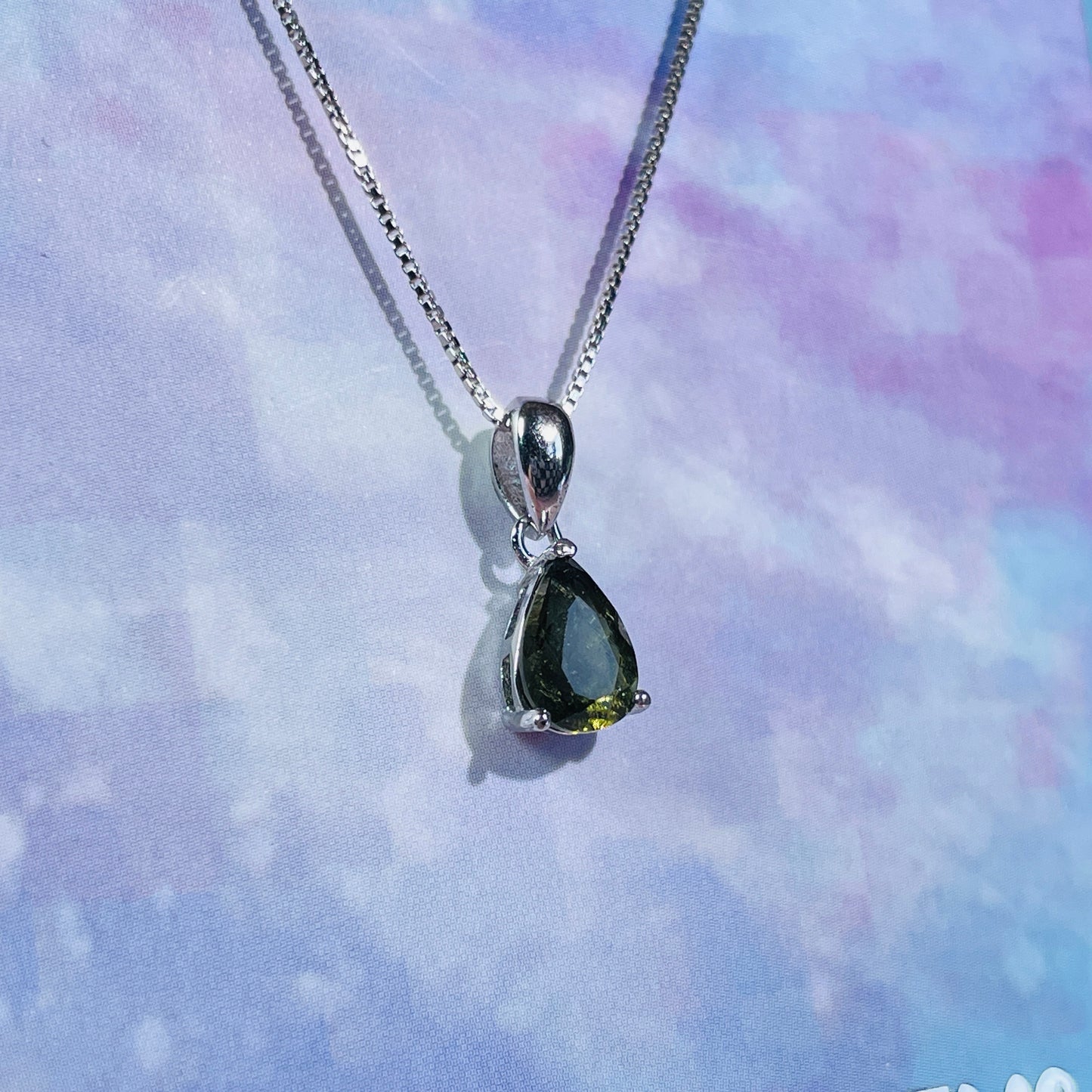 Faceted Moldavite Teardrop 925 Silver Necklace
