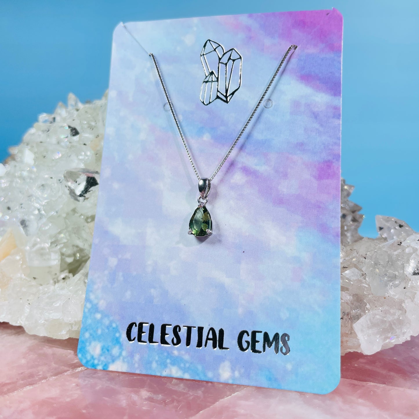 Faceted Moldavite Teardrop 925 Silver Necklace