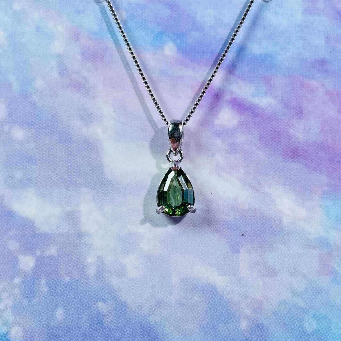 Faceted Moldavite Teardrop 925 Silver Necklace