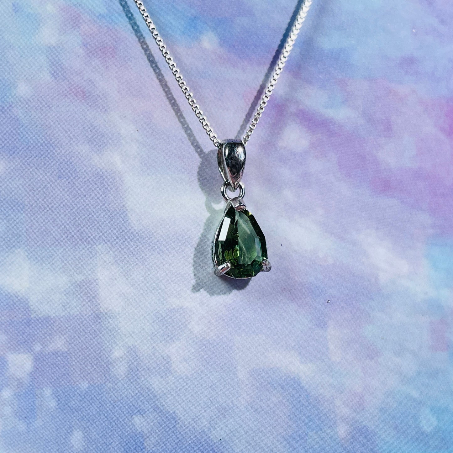 Faceted Moldavite Teardrop 925 Silver Necklace