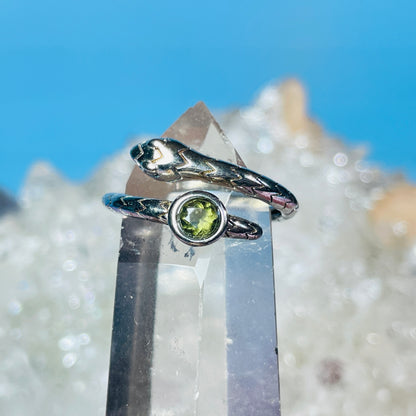 Faceted Moldavite 925 Silver Snake Adjustable Ring