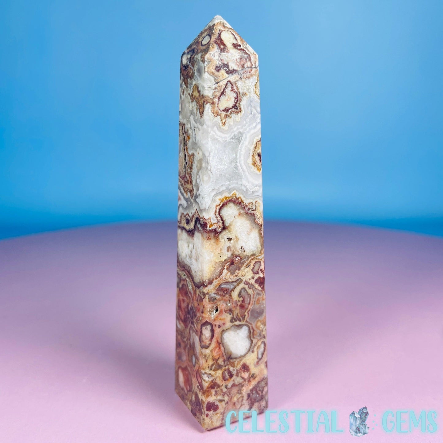 Rosetta Lace Agate Small Obelisk Tower