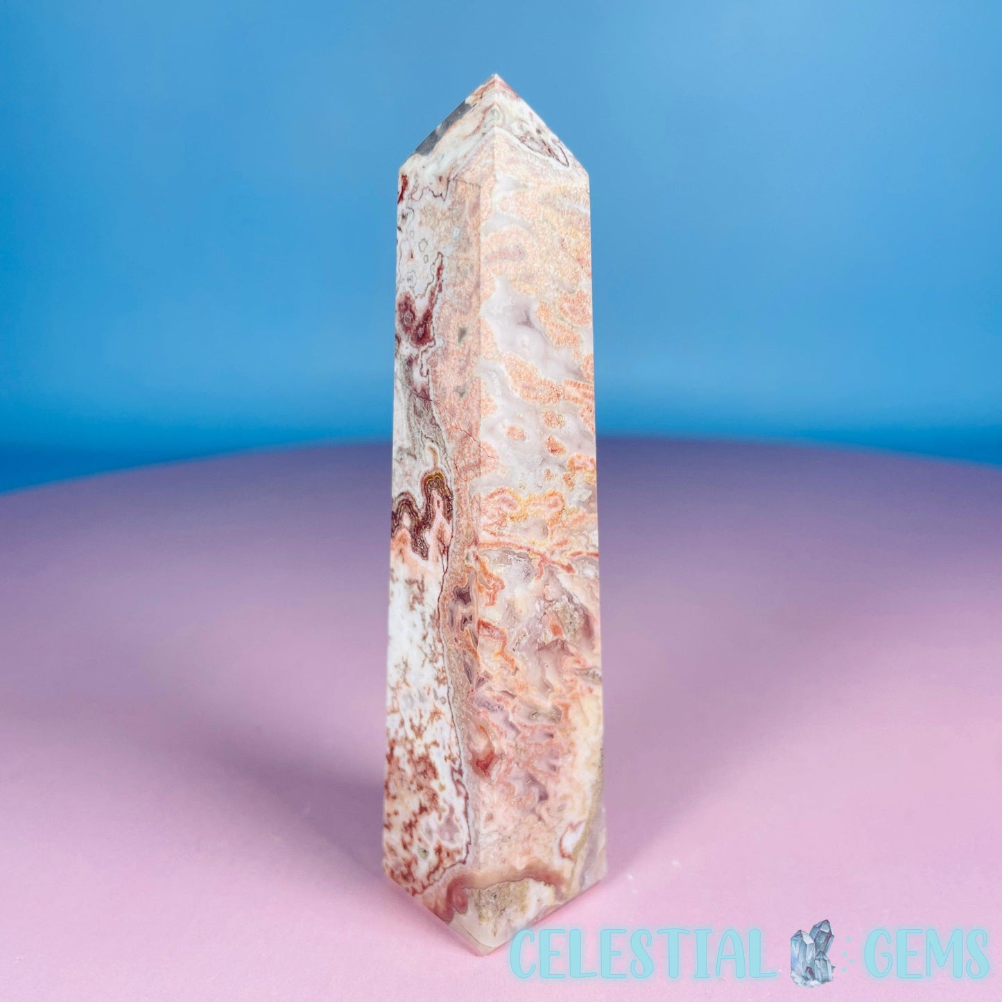 Rosetta Lace Agate Small Obelisk Tower