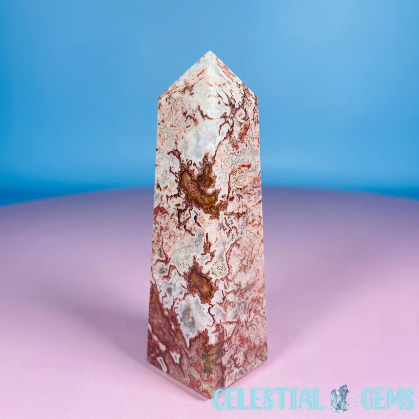 Rosetta Lace Agate Small Obelisk Tower