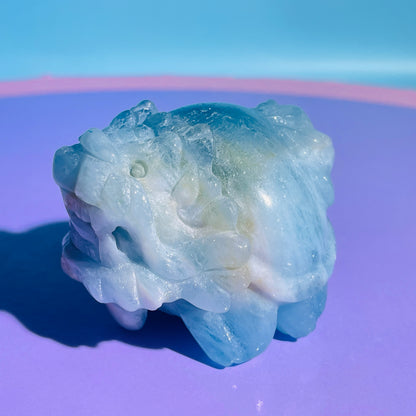 Aquamarine 'Pixiu' Dragon Medium Carving (Video)