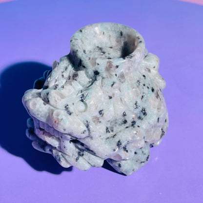 Kiwi Jasper 'Pixiu' Dragon with Offering Bowl Medium Carving